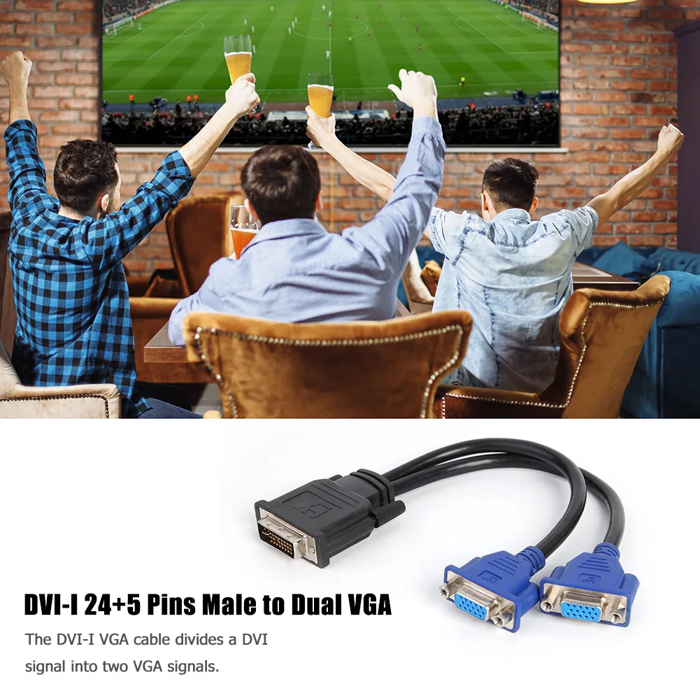 DVI-I 24+5 Pin Male to 2 Dual VGA 15Pin Female Monitor Adapter Splitter Cable Signal Transmission Direction Irreversible for PC