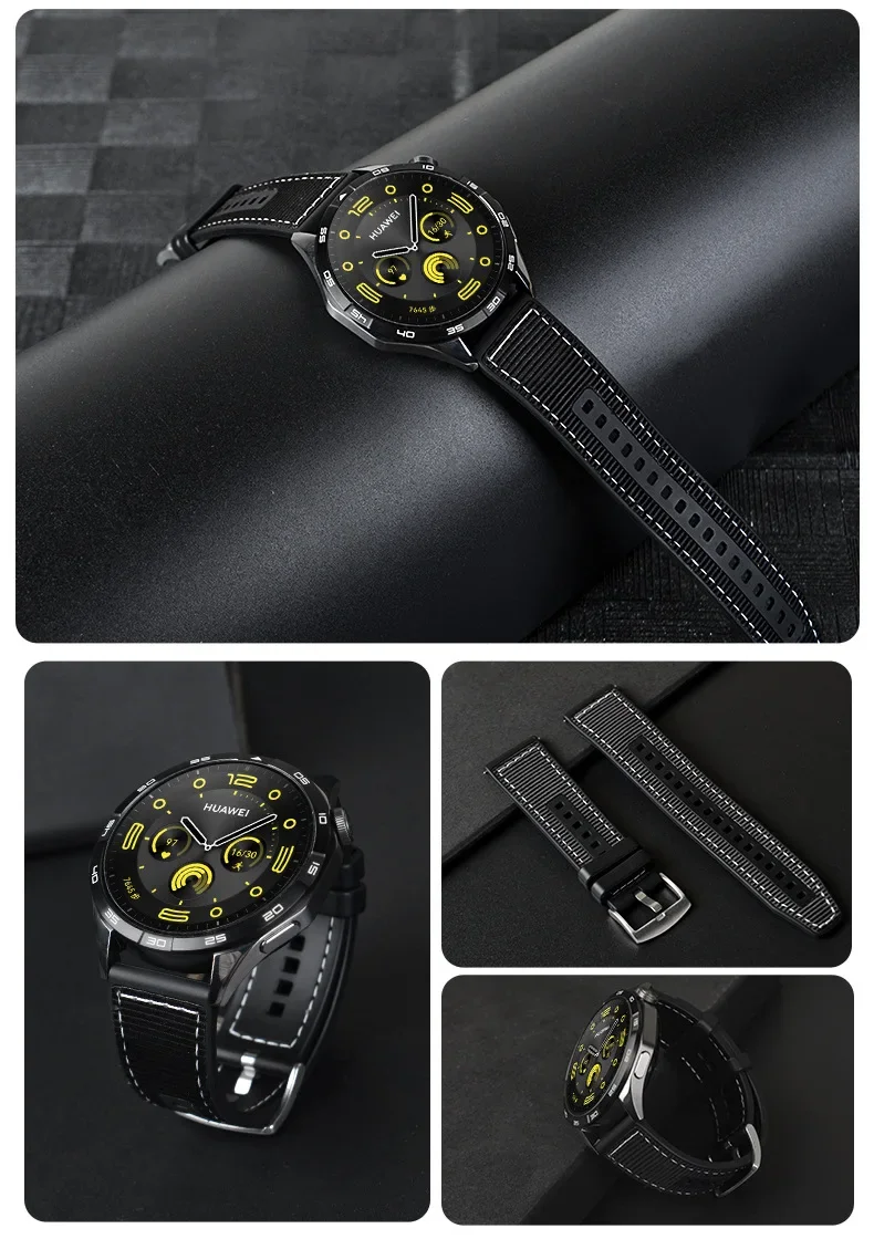 22mm Silicone+Woven Strap For Huawei Watch GT6 Pro GT5 GT4 46mm Official Nylon Braided Bracelet Band Huawei Watch 5/4/3 Pro Belt
