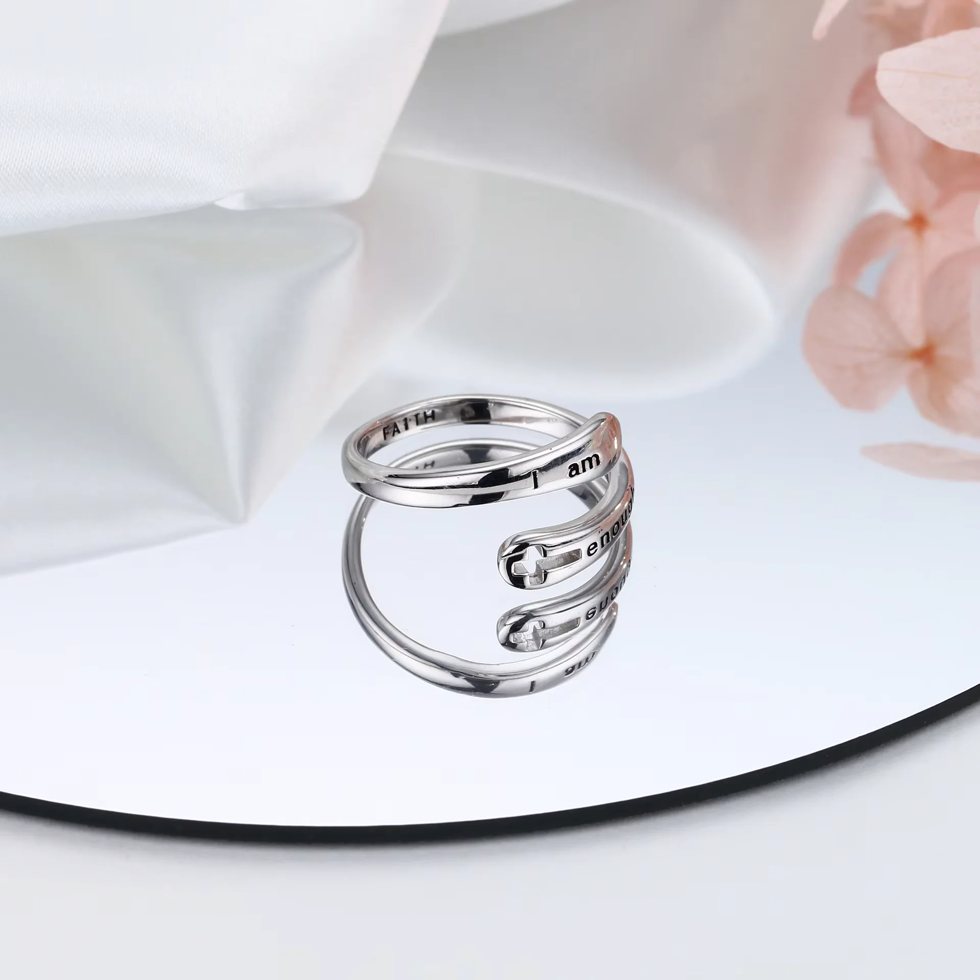 

S925 Sterling Silver Trend Hollow Cross Open Ring Temperament Rings