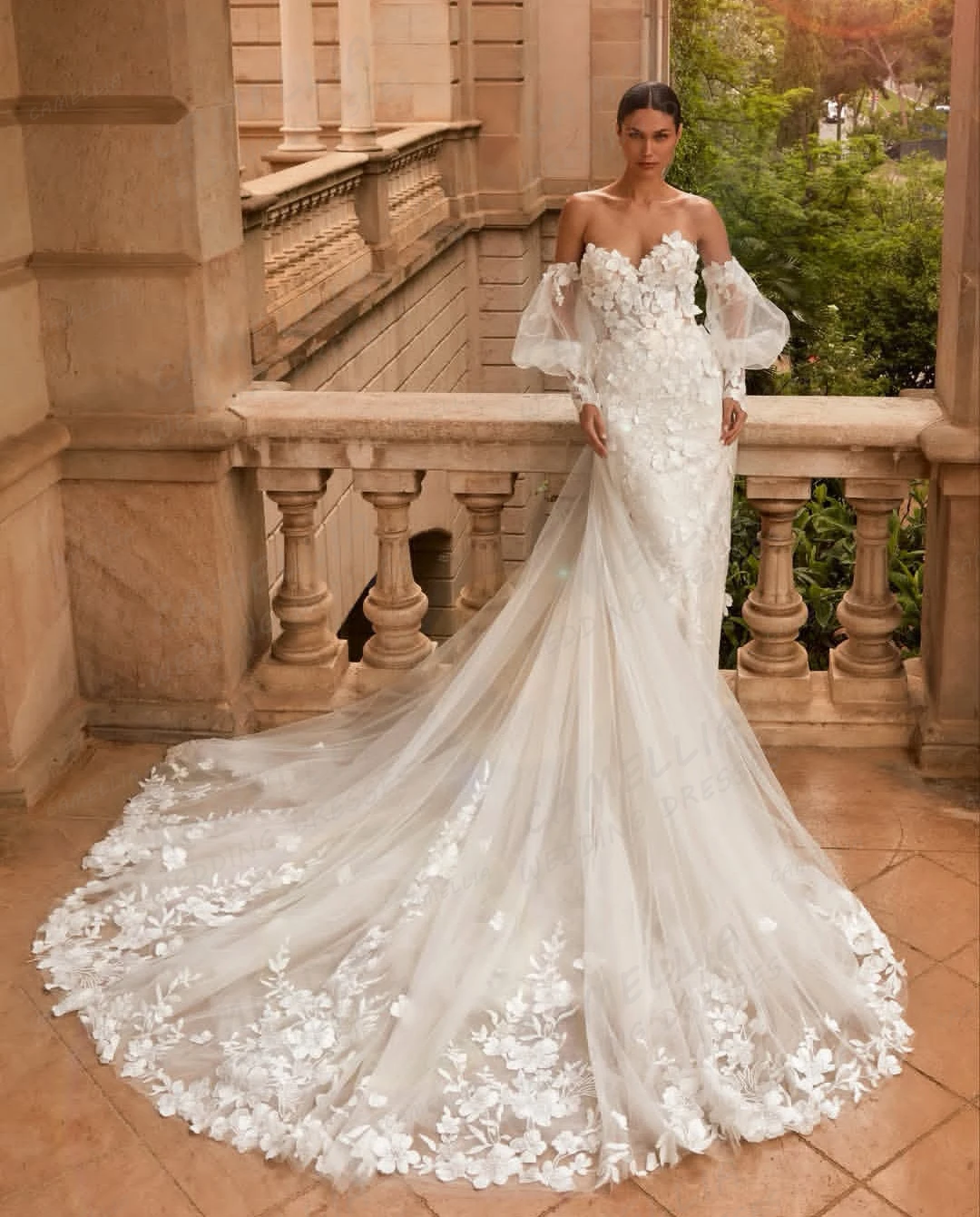 

Luxury Wedding Dresses Women's Long Sleeve Mermaid Bridal Gowns Sexy Sweep Train Appliques Party Vestidos De Novia Customized