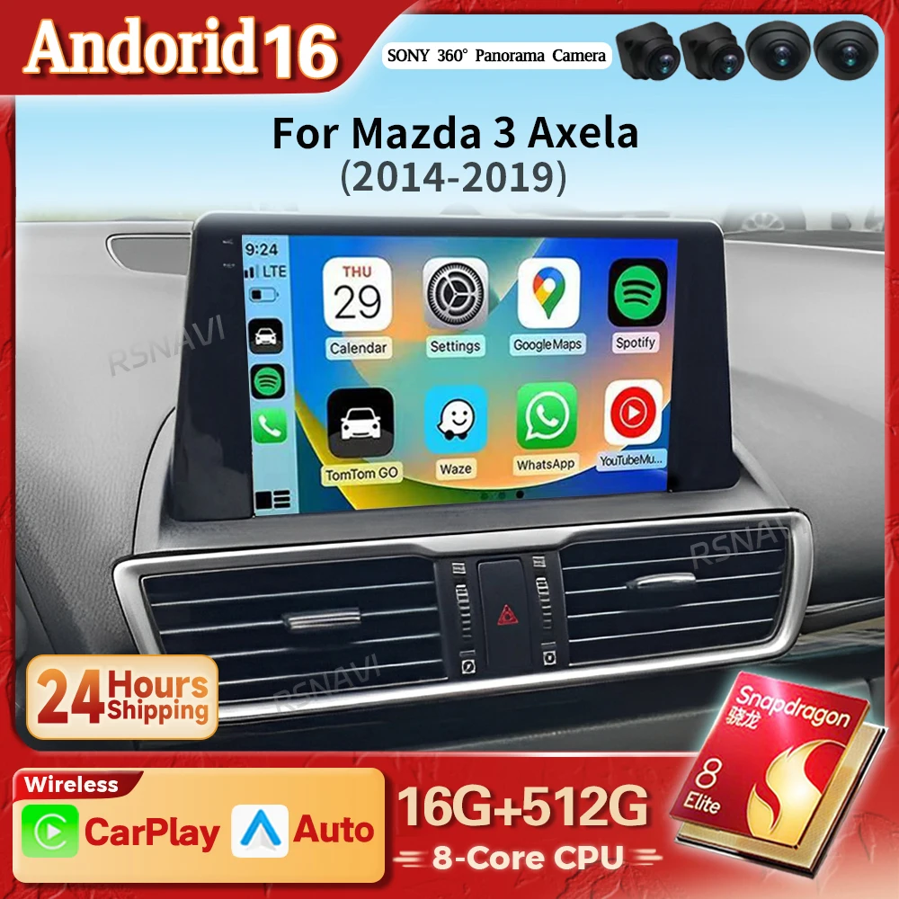 Android 16 Carplay Auto 2K Screen Car Radio Multimedia Player For Mazda 3 Axela 2014 - 2019 Autoradio GPS Stereo 2din Snapdragon