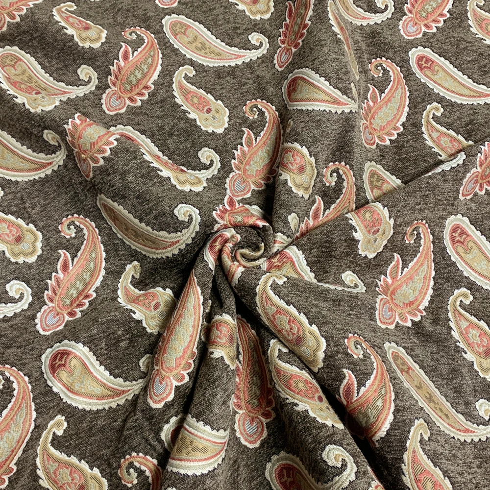 Vintage American Style Brown Heavy Paisley Chenille Sofa Chair Fabric Hotel Rayon Upholstery Fabric 280 cm Width Sell by meter