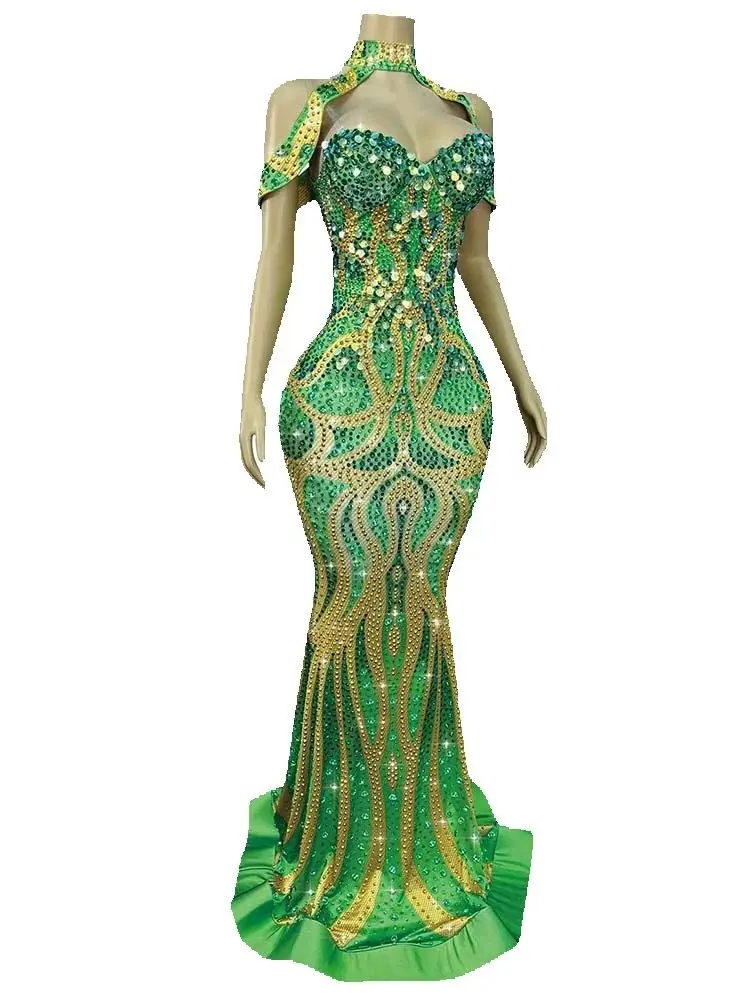 جودة عالية الساخن ختم مثير العميق الخامس الأخضر فستان الرقبة المعلقة 2025 ملابس نسائية عصرية جديدة مخصصة #2