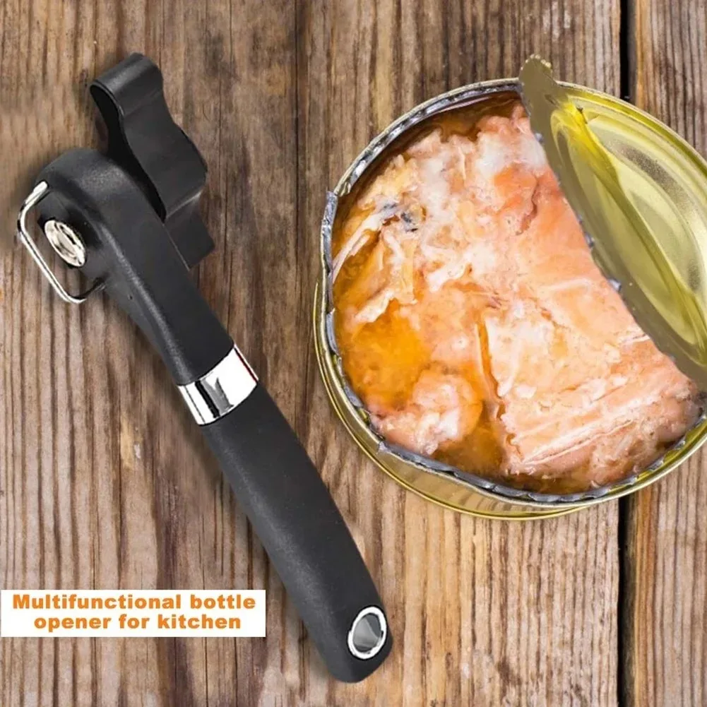 Kitchen Safe Home Cut Can Opener Kitchen Black Stainless Steel Hand-actuated Can Opener Handheld Food Grade Cutting Can Opener