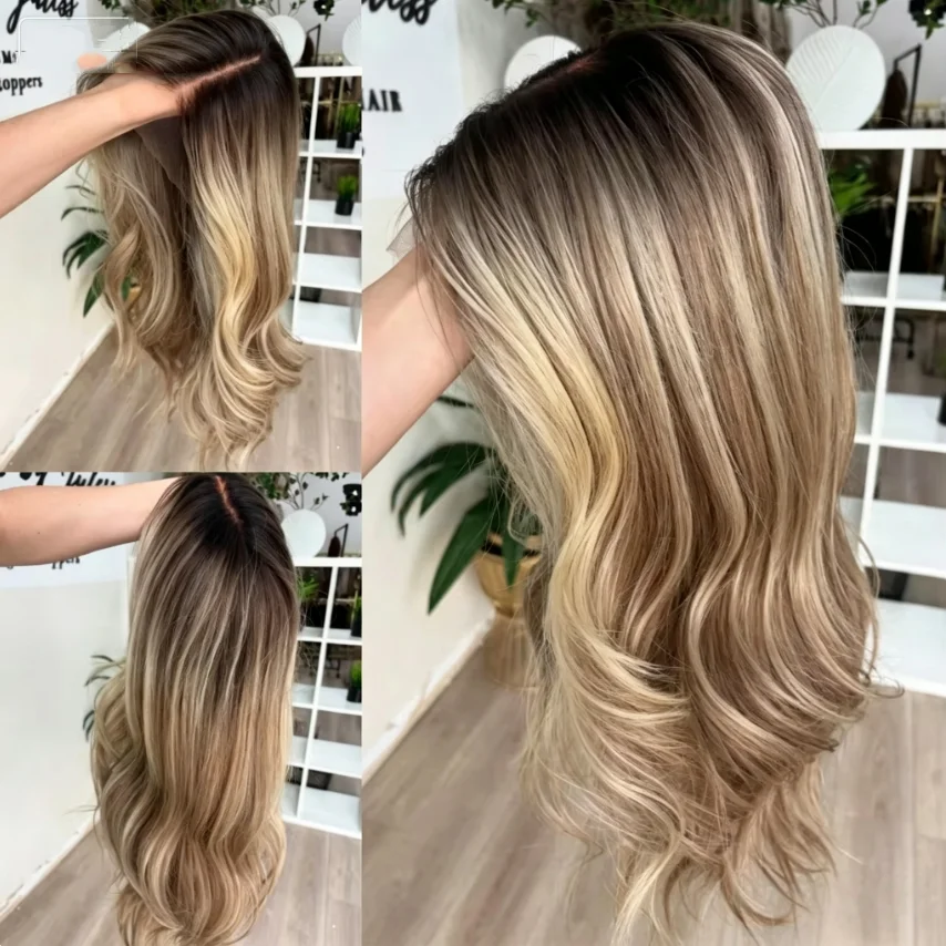 Natural Glueless 24Inch Long Highlight Blonde Wave HD Lace Frontal Wigs Hair Pre Plucked Heat Resistant Wigs For Women Deep Part