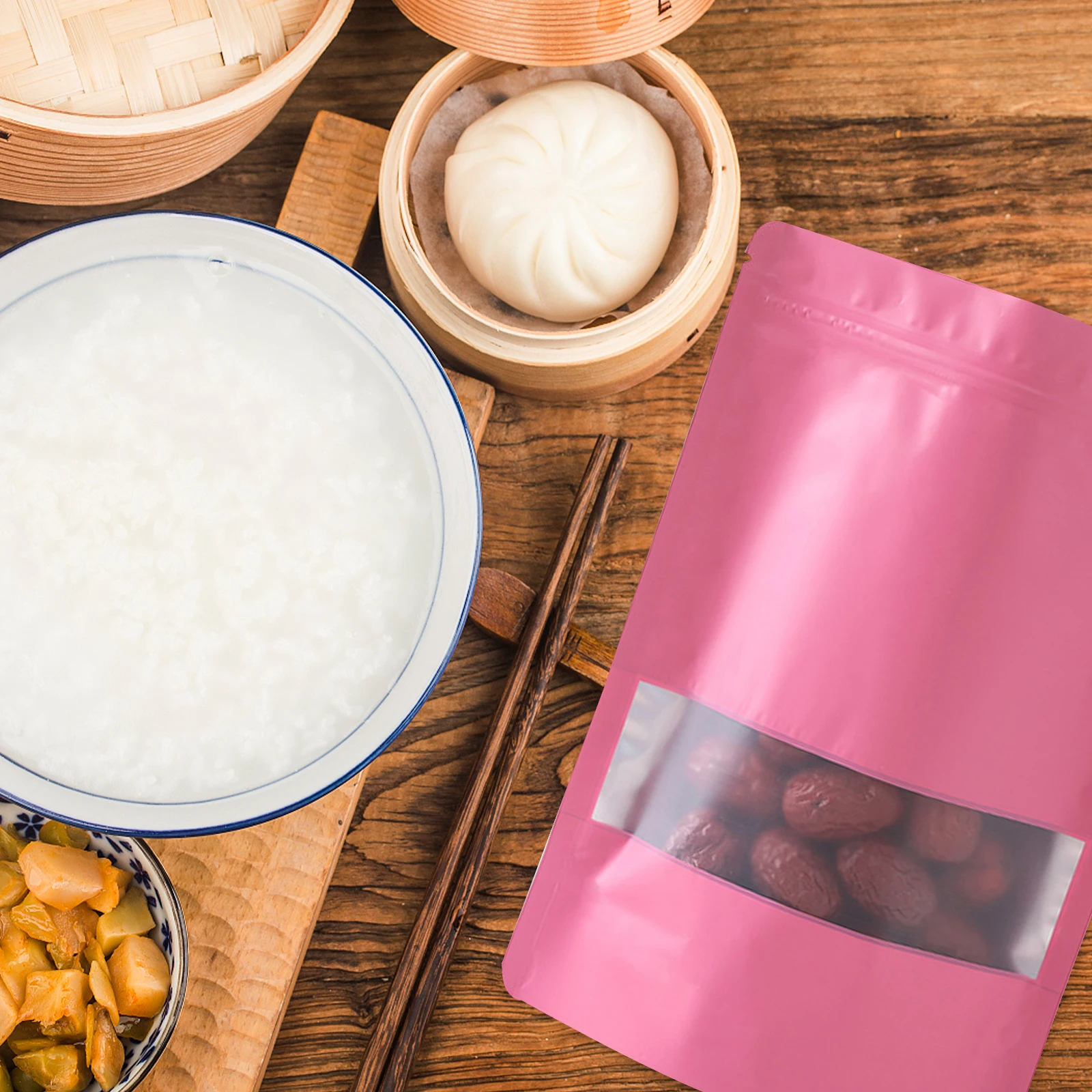 

50 Pcs Pink 14x20cm Stand Up Resealable Food Storage Bags Self Sealing Pouches For Coffee Tea Nuts Candy Lightweight Practical