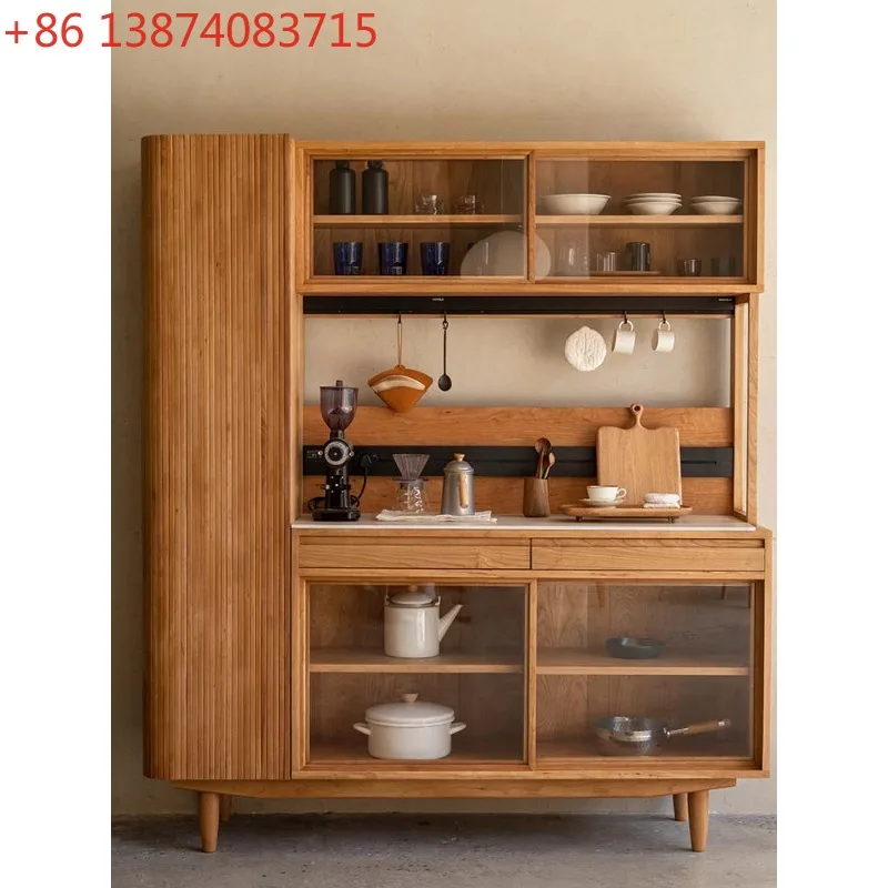 Black walnut side cabinet, cherry wood solid wood Nordic storage coffee side cabinet integrated, against the wall
