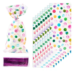 50pcs Rainbow Polka Dot Printed Cellophane Treat Bags Plastic Candy Gift Bags for Baby Shower Birthday Weddings Party Favors bag