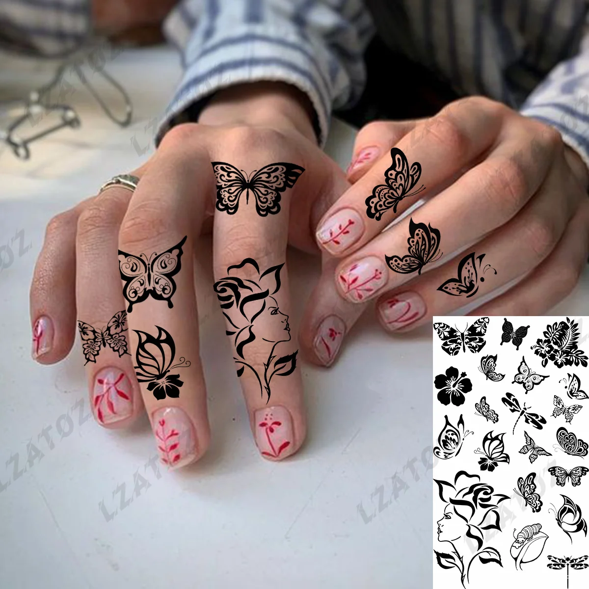 Tiny Moon Cat Temporary Tattoos For Girl Kids Realistic Snake Cross Butterfly Fake Tatoos Sticker Finger Waterproof Tattoo Small