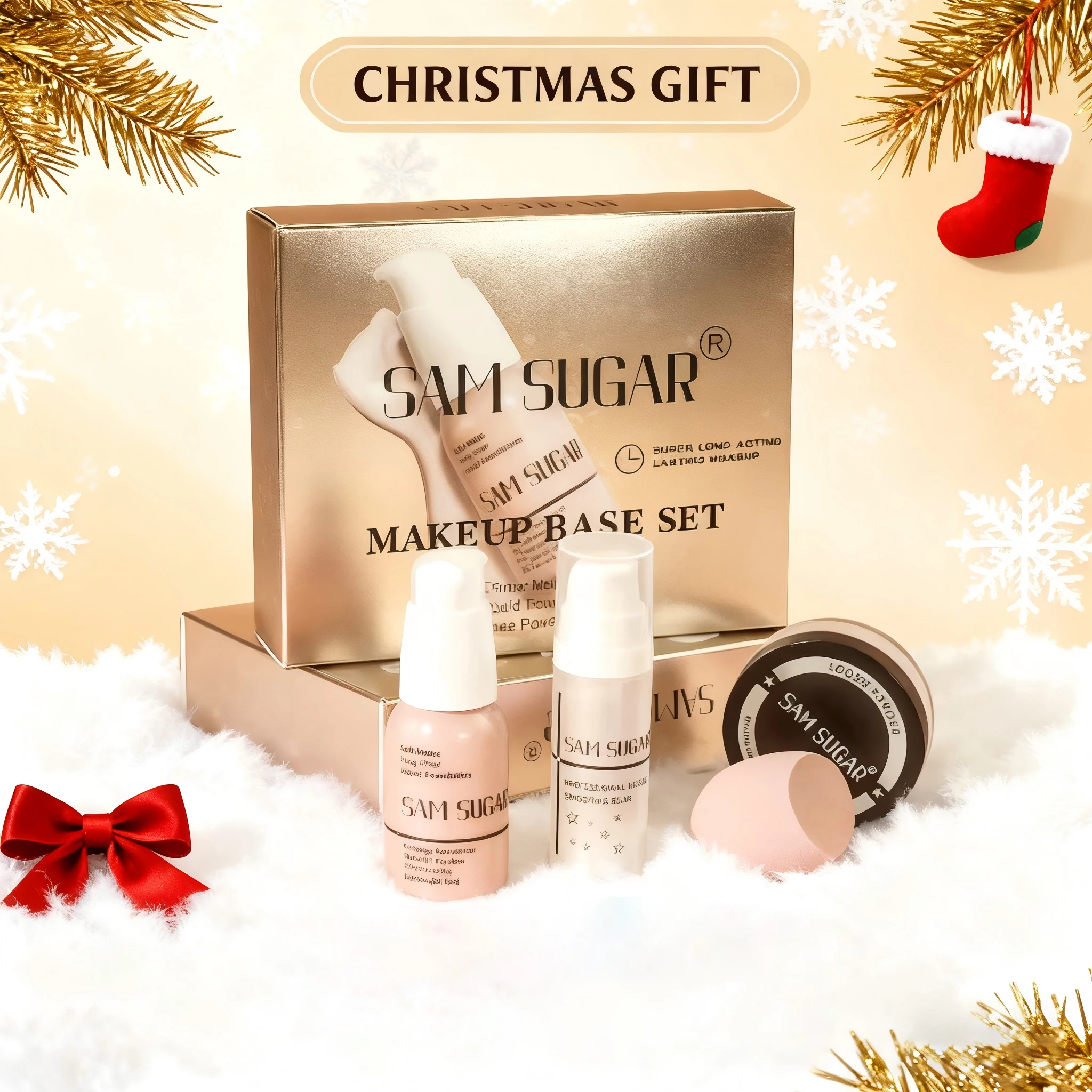Make-up-Grundierung, Milch-Set, Make-up-Puder, Schwammquaste, vierteiliges Set, langlebig, einfaches Make-up, Make-up-Set, Weihnachtsgeschenk