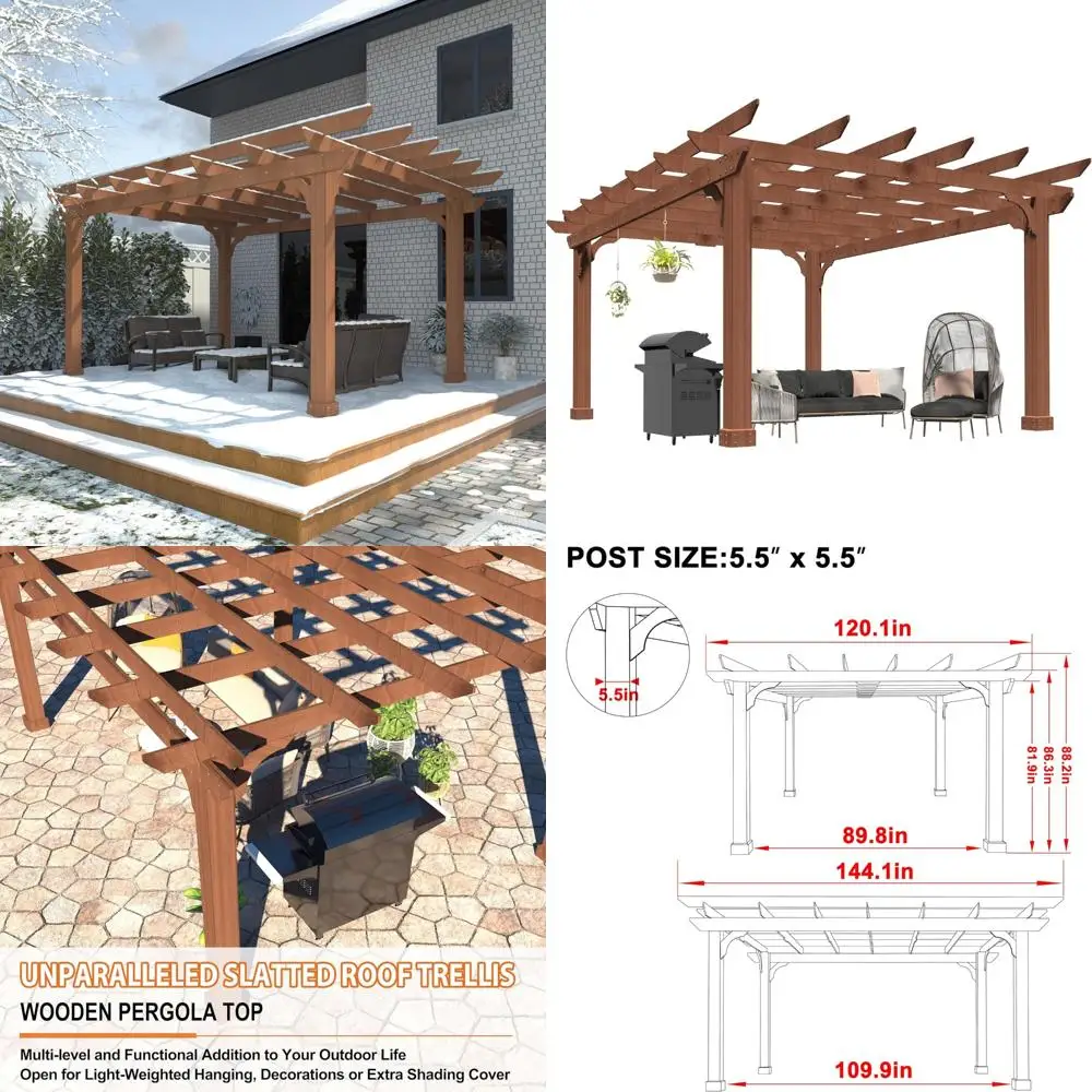 

Cedar Pergola with Flat Roof, 10x12 Feet Outdoor Garden Shelter, Including Stakes, Suitable for Patio and Backyard