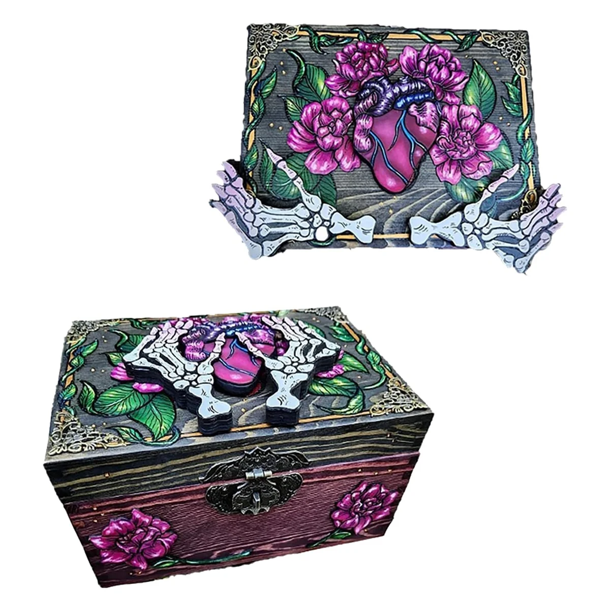 Skull Art Hidden Key Box, Decorative Small Wooden Box, Hidden Storage Compartment Jewelry Box Jewelry Box