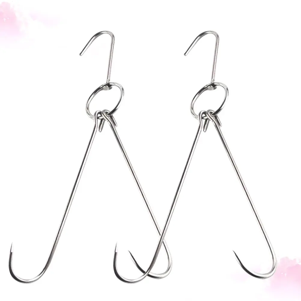 

6Pcs Stainless Steel Meat Hooks Double Hooks Hanging Drying Smoking for Butchers Hunters 4cm Diameter 26cm Length