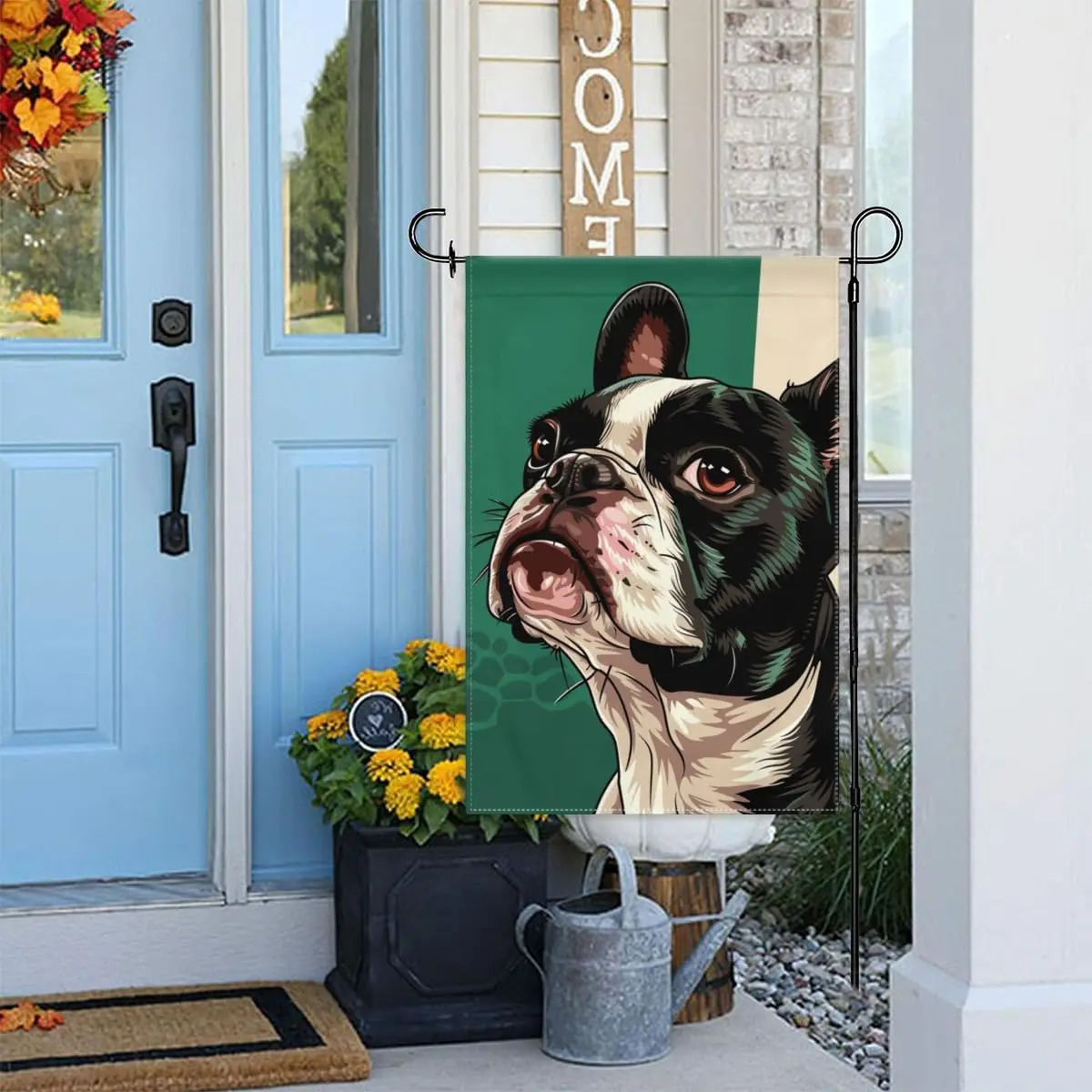 Boston Terrier Dog Mexican Flag Welcome Garden Flags-Fade Resistant Yard Flags,Double Sided Vertical Garden Flags for All Season