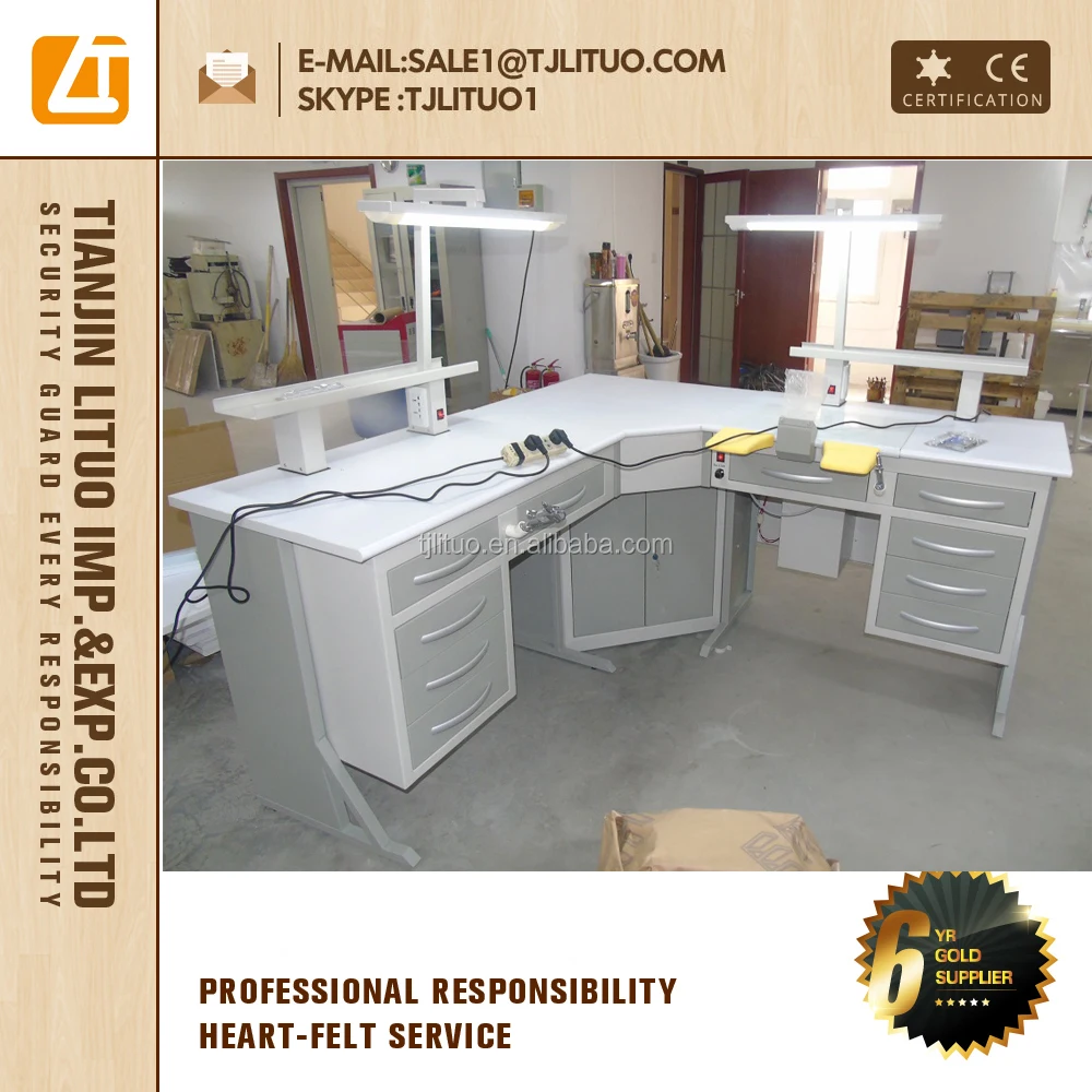 LT-D01 90 degree L type dental lab bench in Grey color