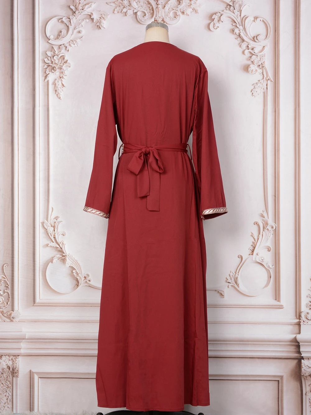 Abaya-Robe de Soirée Rouge Perlée pour Femme, Tenue de Bal Luxueuse, Marocaine, Ligne A, Élégante, Personnalisée, en Stock