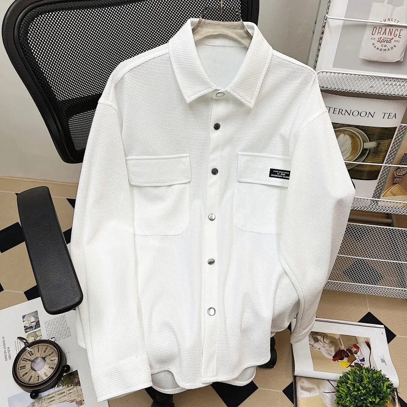 

2026 Spring Autumn Men's High-Quality Fashion Trend Versatile Large Size Loose Casual Solid Color Long Sleeve Shirts men M-5XL