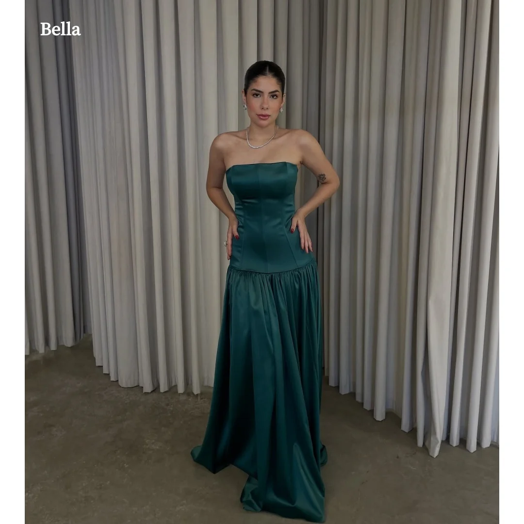 Bella Customized Prom Dress robes de soirée Party Dresses Emerald Green Strapless Satin Drop Waist Long Formal Gown For Women