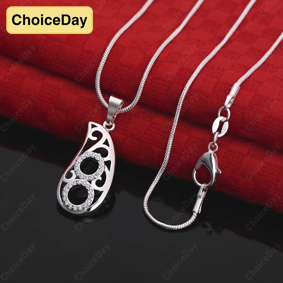 

ChoiceDay 925 Sterling Silver Exquisite Water Drop Hollow Pendant Necklace Fashion Wedding Jewelry Gift Accessories