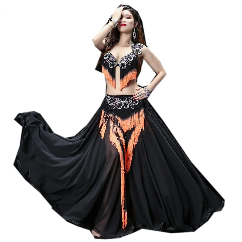 Belly Dance Performance Costume Heavy Tassel Drum Oriental Dance Outfit Bra Skirt Competition Quality Women Carnival Costume