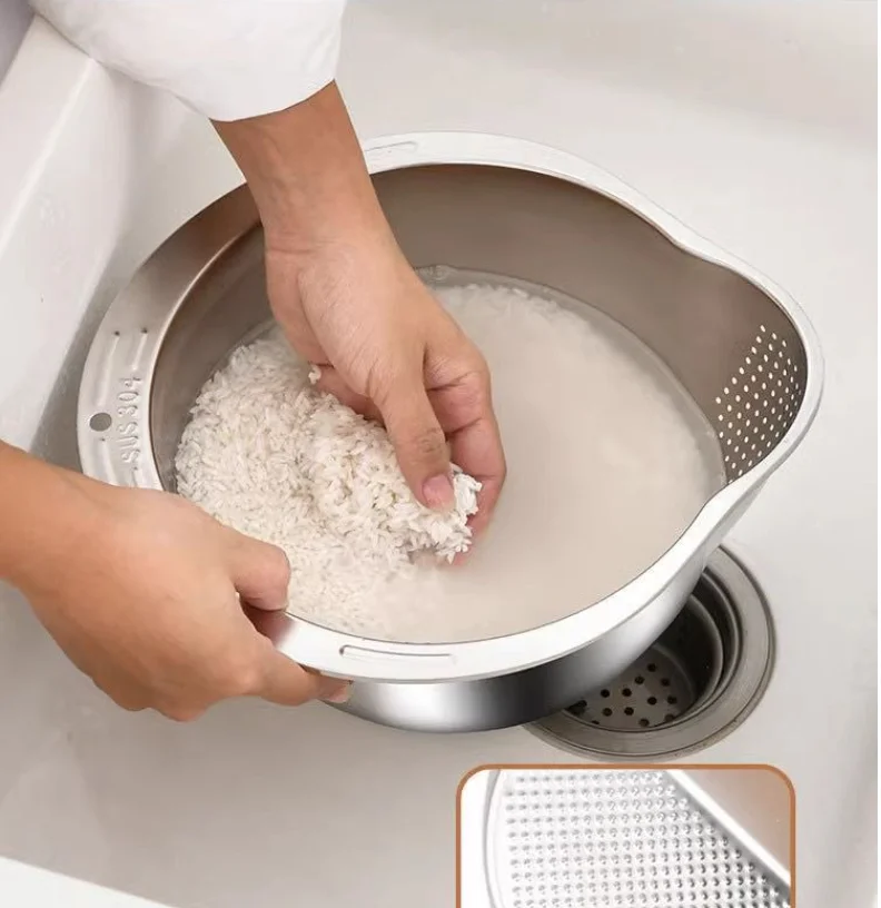 

1pc Rice Washing Drain Basket Rice Washing Filter Basket Rice Washing Sieve 304 Stainless Steel Rice Colander Kitchen Utensil