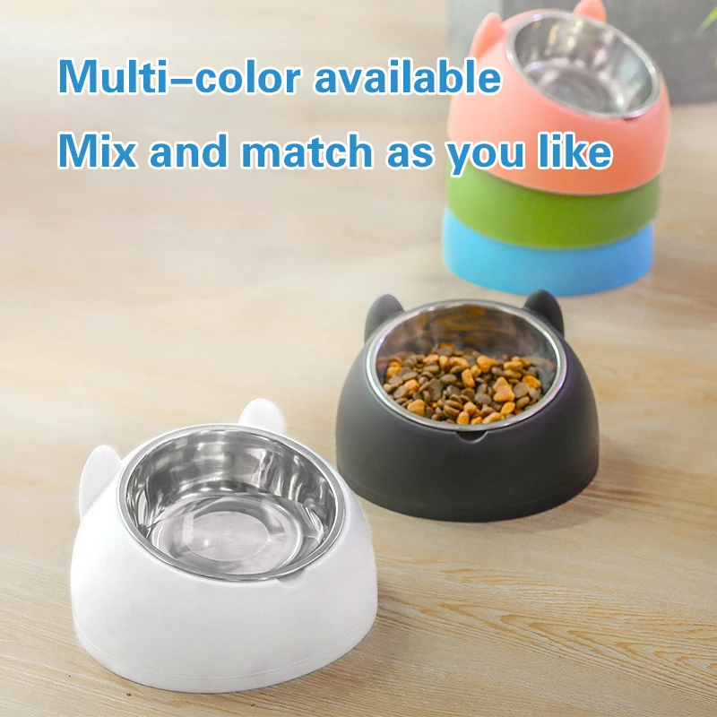 200ML Cat Dog Bowl 15 Degrees Raised Non Slip Stainless Steel Puppy Drinking Water Feeder Safeguard Neck Pet Accessories