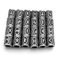 Stainless Steel Viking Beads with Rune for Hair Beard Bead 6mm 8mm Elder Futhark Rune Jewelry Bracelet Making DIY Accessories