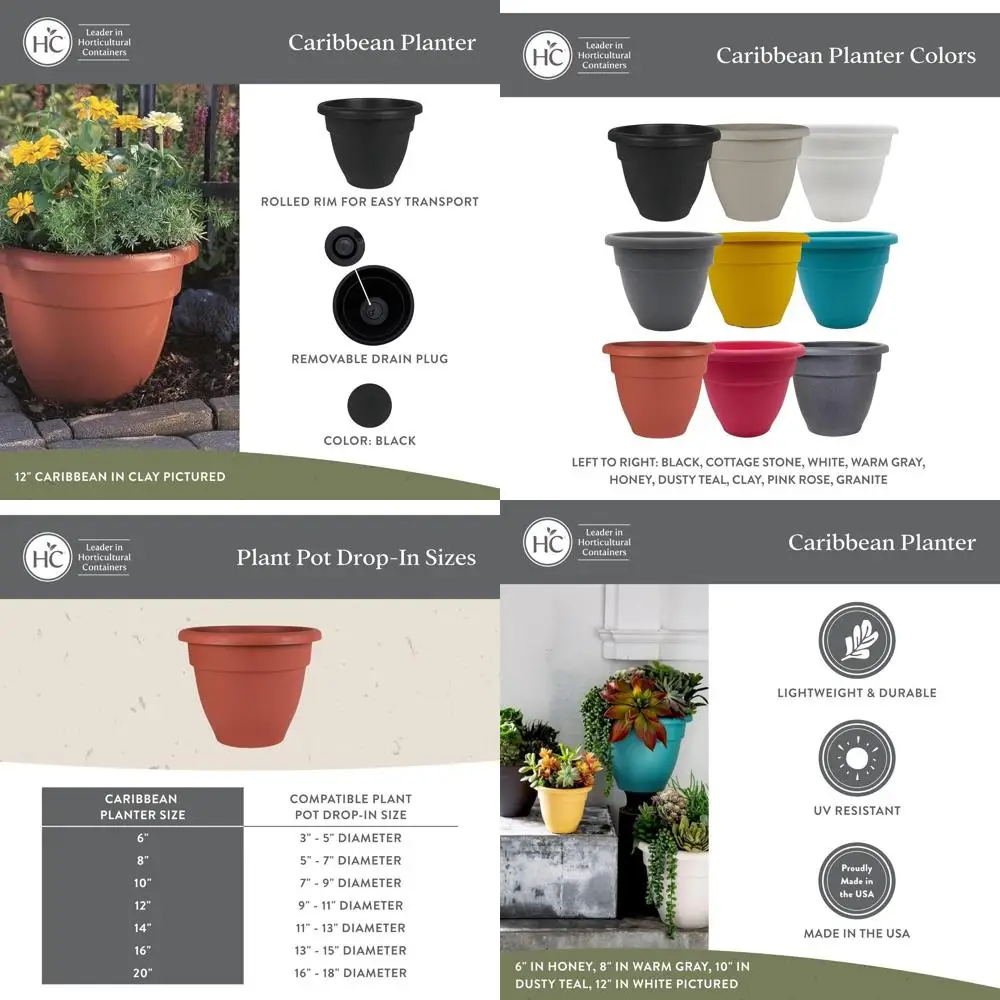 

12-дюймовые черные кашпо «Кариб» с дренажем, 2 шт. для комнатных и уличных растений, подходят для декора дома и офиса