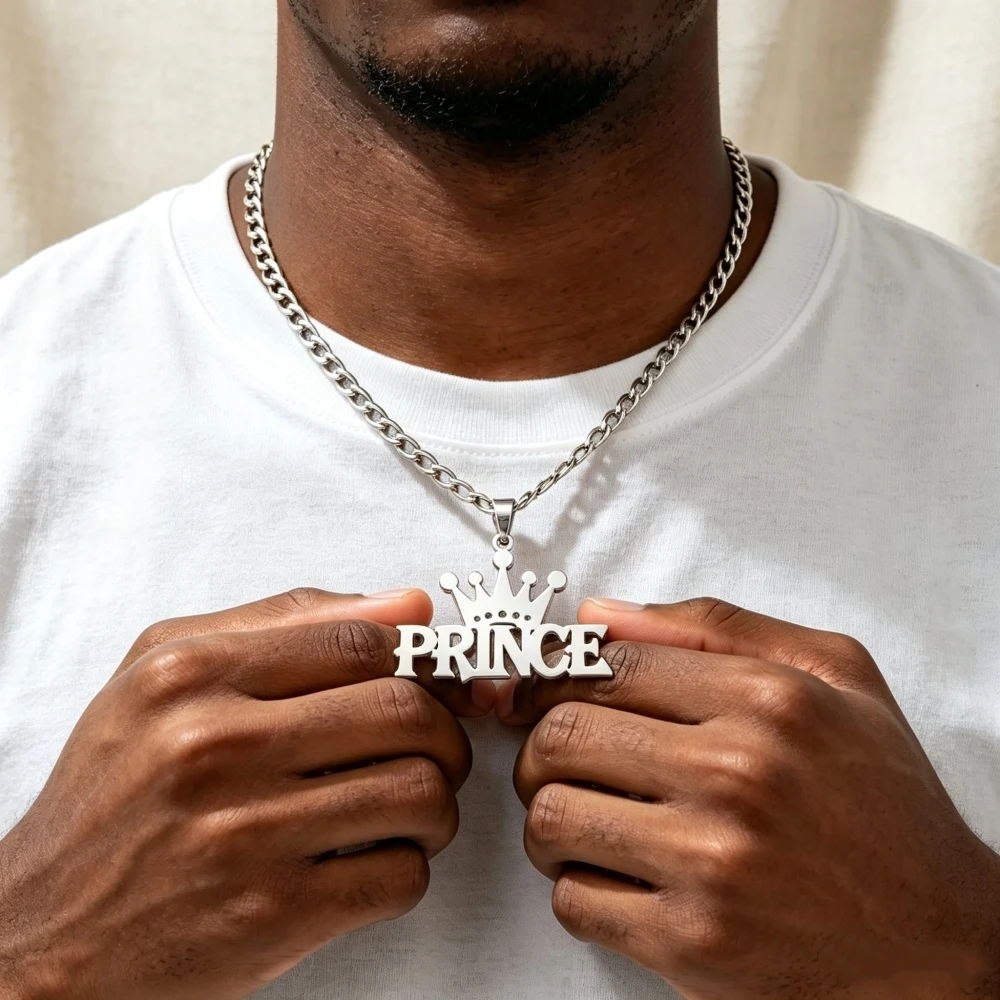 Custom Black Fashion Name Crown Necklace Personalized Hip Hop Nameplate Pendant Necklace Stainless Steel Jewelry Gift For Men