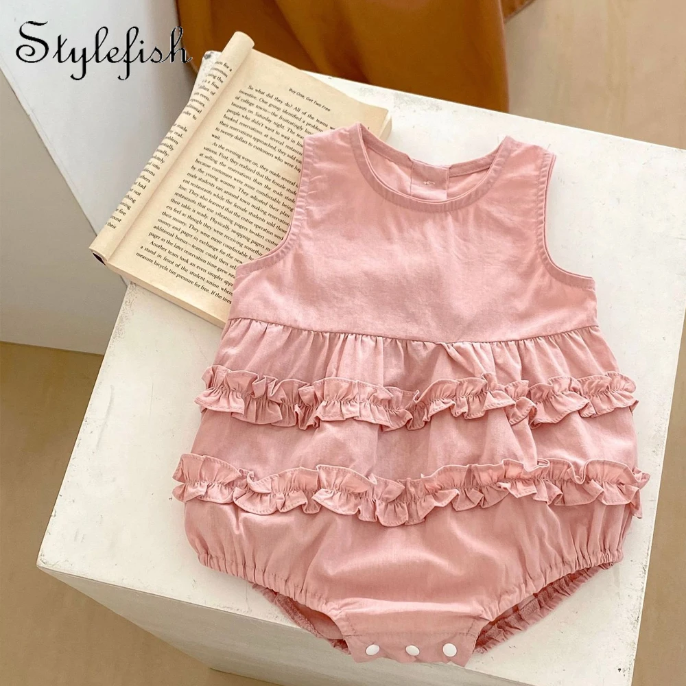 

Summer New 0-2 Year Old Baby Clothing for Girls Sleeveless Pure Cotton Auricular Edge Wrapped Fart Coat Baby Clothing