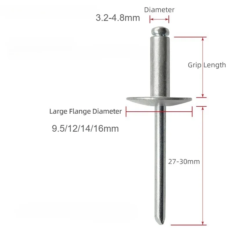 10/20/50pcs Large Flange Head Blind Rivets Aluminum Steel Open End Pop Blind Rivet Home DIY Fastener Decoration Hardware Tool