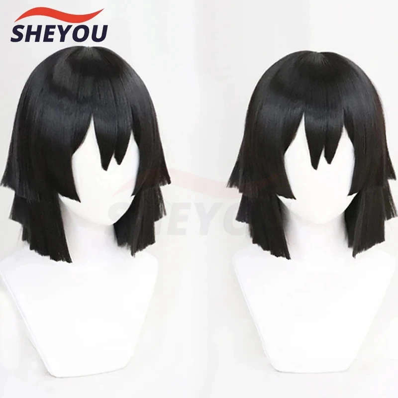 

Iguro Obanai Cosplay Wig Anime Short Black Styled Heat Resistant Synthetic Hair Role Play Wigs + Wig Cap