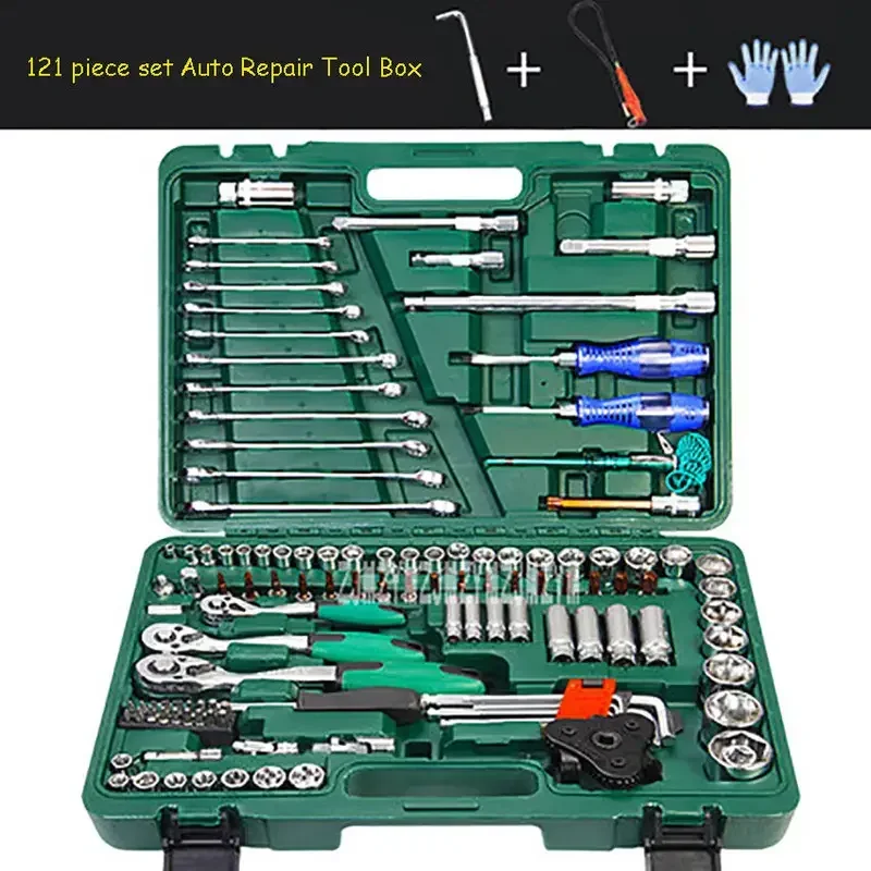 121 piece set auto repair tool box sleeve wrench household car repair kit ratchet repair hand tools tire disassembly