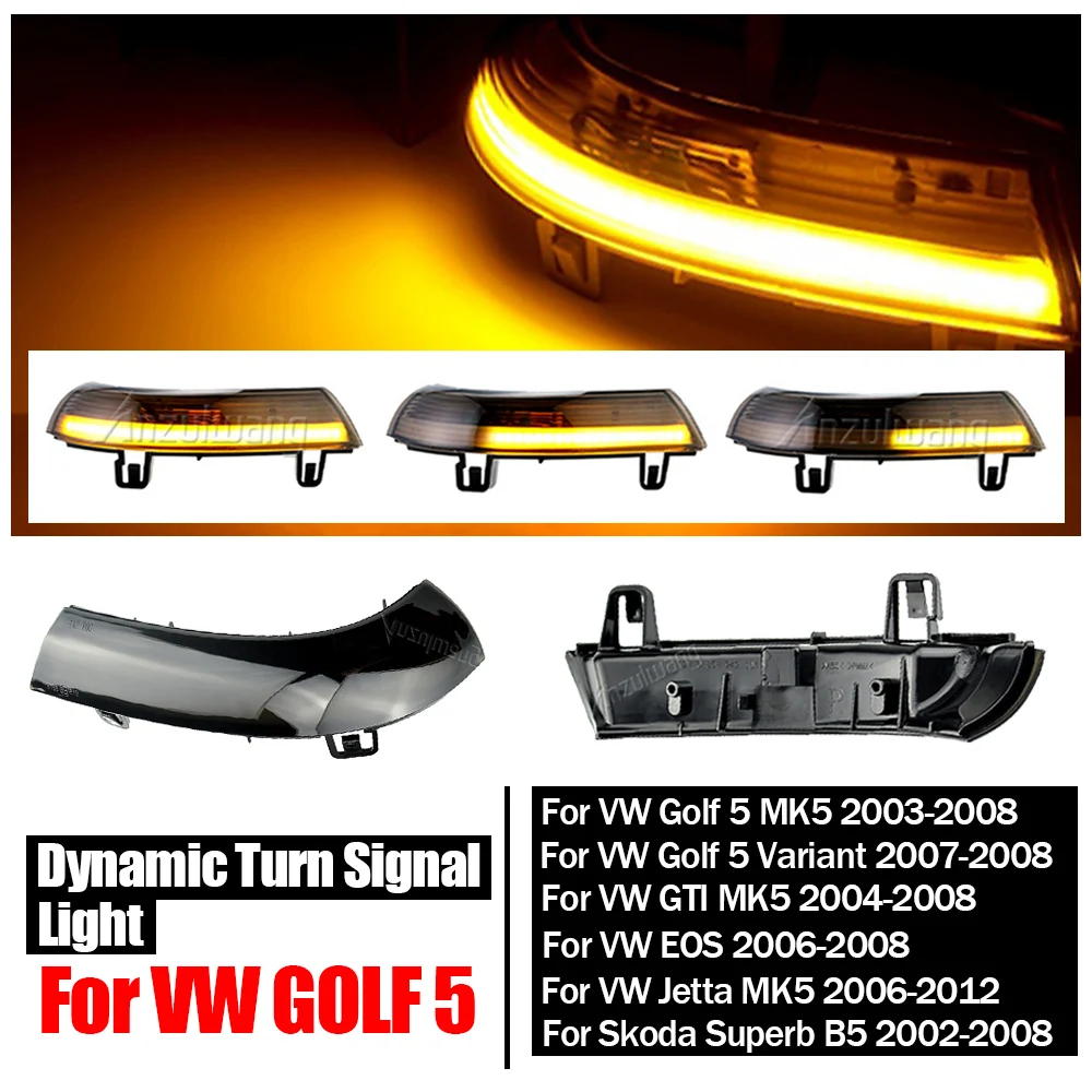 Black For VW GOLF 5 GTI V MK5 Jetta Passat B5.5 B6 Sharan Superb EOS Dynamic LED Turn Signal Light Side Wing Mirror Indicator