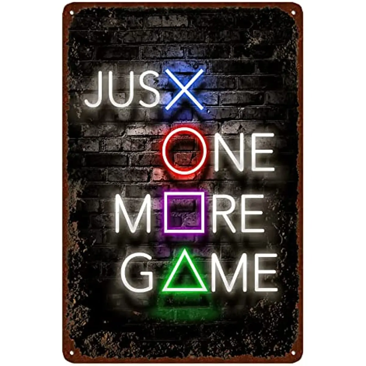 Vintage Game Tin Signs with Neon Effect Game Room Metal Signs just one More Game Boy Room Retro Wall Decor Gamer Wall Signs Gift