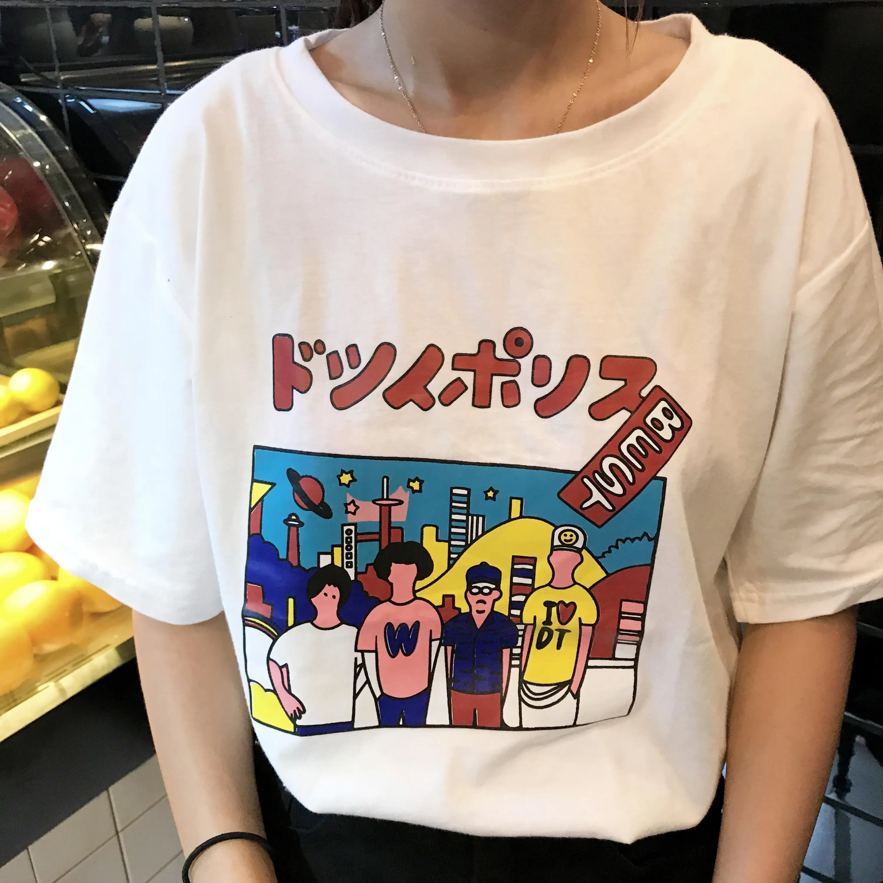 2023 New Fashion Cute Cartoon Printed Loose Letter Simple Loose All Match Short Sleeve Female T-shirts