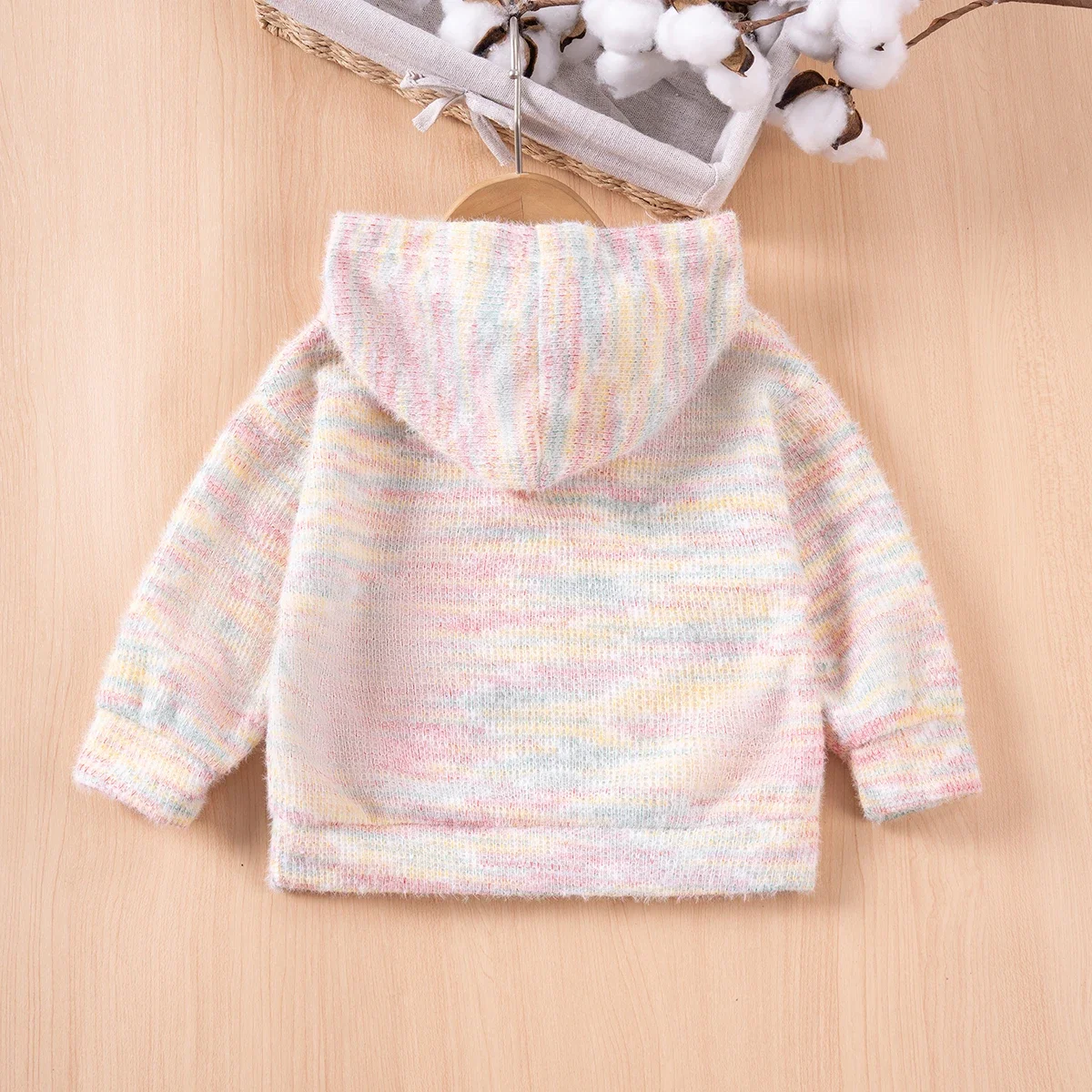 New Toddler Girl Hooded Top Korean Cute Baby Girl Rainbow Dot Plush Top Autumn and Winter Warm Girls Casual Clothing