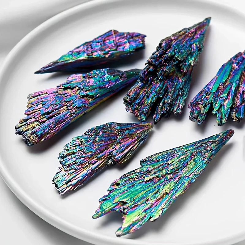 Natural Jet Stone Rainbow Titanium Cluster Mineral Specimen,electroplated black tourmaline feather synthetic with colorful flame