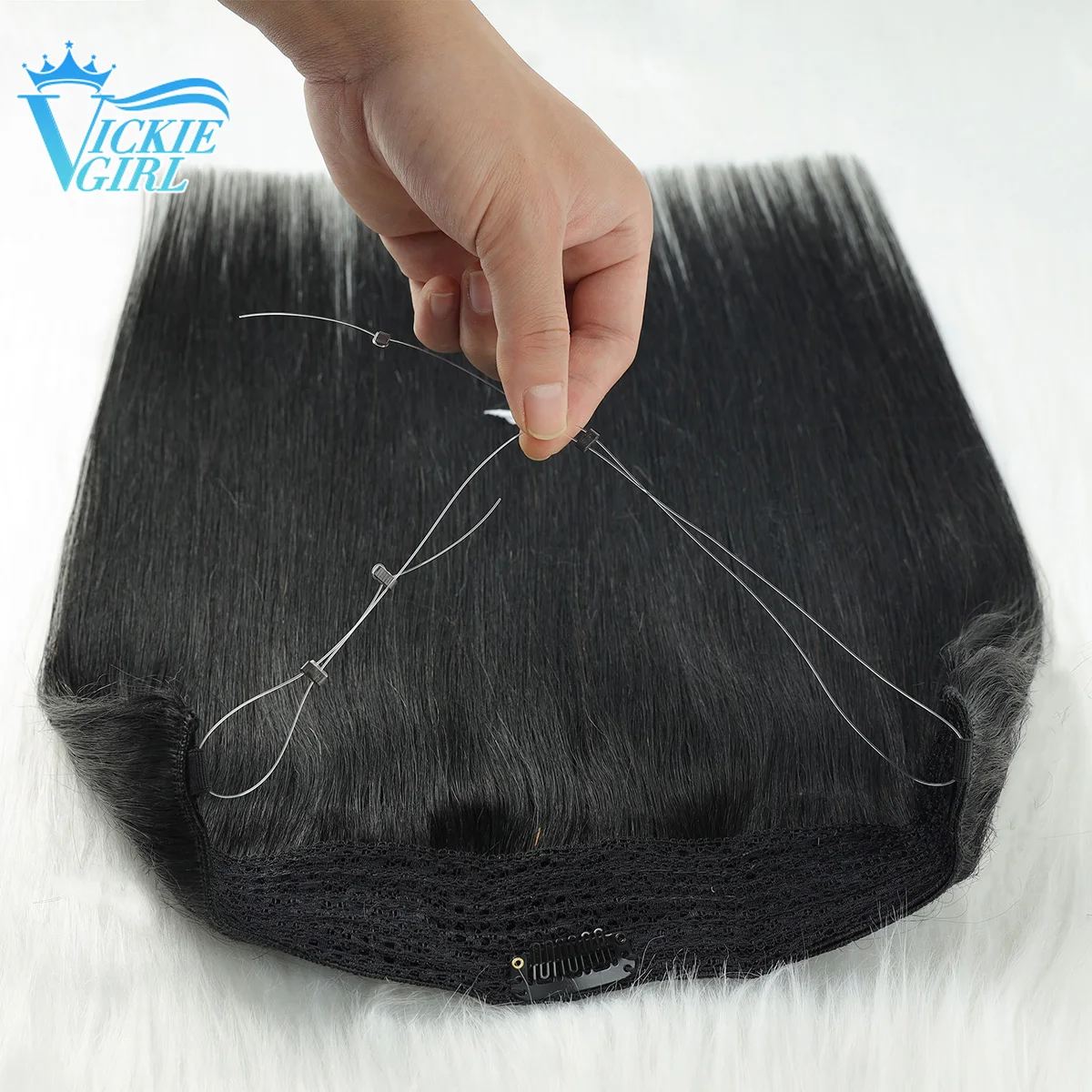 Fish Line Human Hair Extension Wire Natural Hair OnePiece Invisible Wire Hair Weft with 4 Clips Machine Made Natural Hair