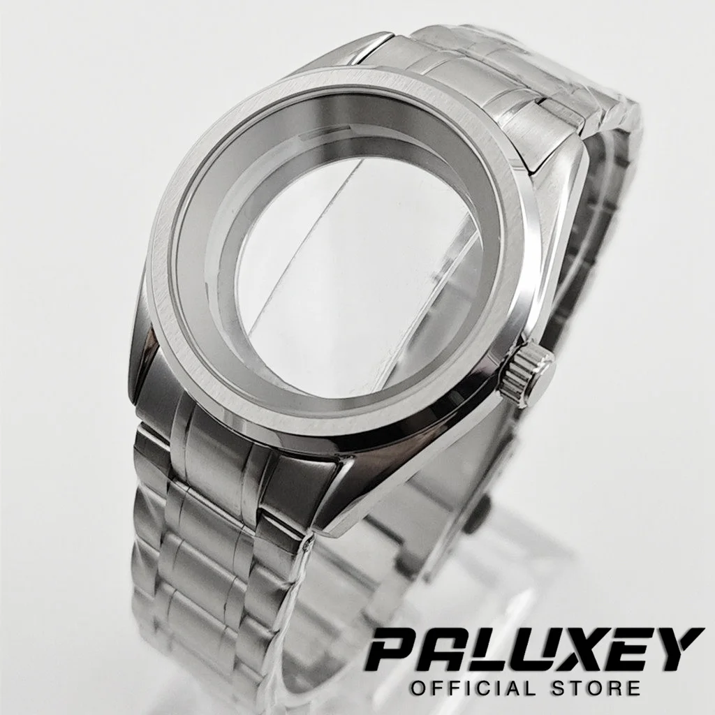 NH35 GS 40mm Silver Stainless Steel Bracelet Sapphire Glass Black Chapter Ring Watch Case for NH35 NH36 4R35 NH34 NH38 Movement