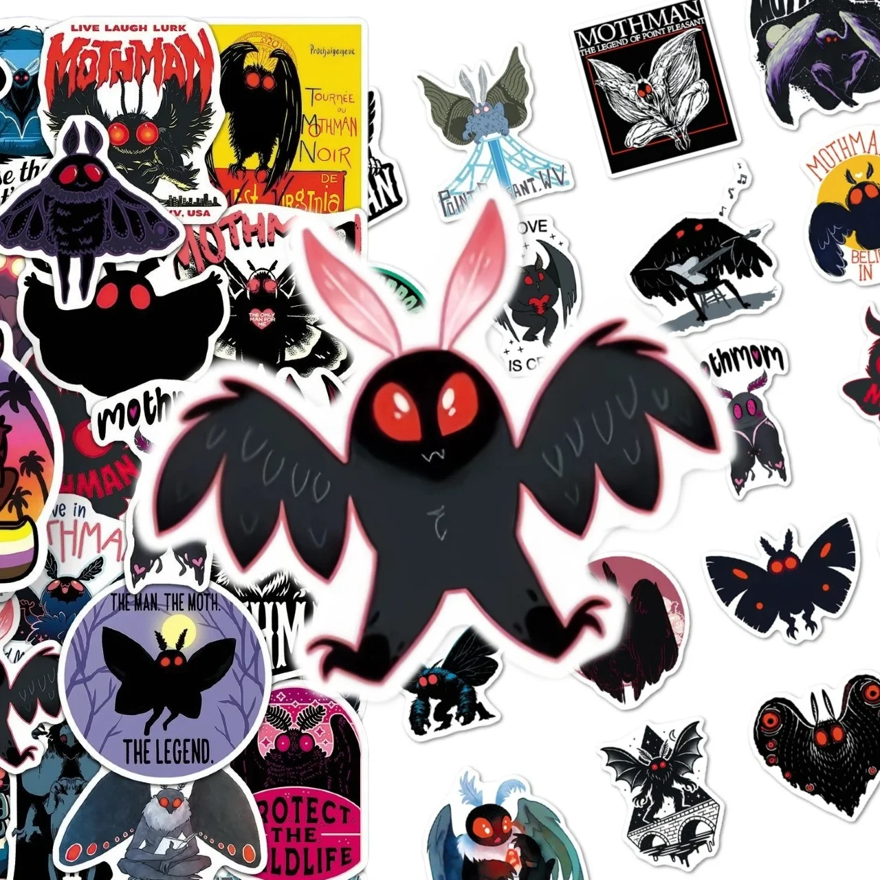 10/30/50Pcs Retro Mothman Cryptid Creature Stickers Urban Legend Horror Decals DIY Laptop Luggage Journal Scrapbook Gothic Decor