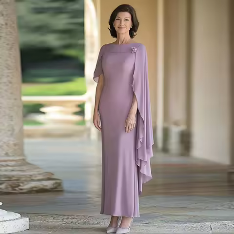 Customized Chiffon Mother of the Birde Dress Elegant Cap Sleeves Lilac Evening Dress Modren for Women Weddings Long Party Gowns
