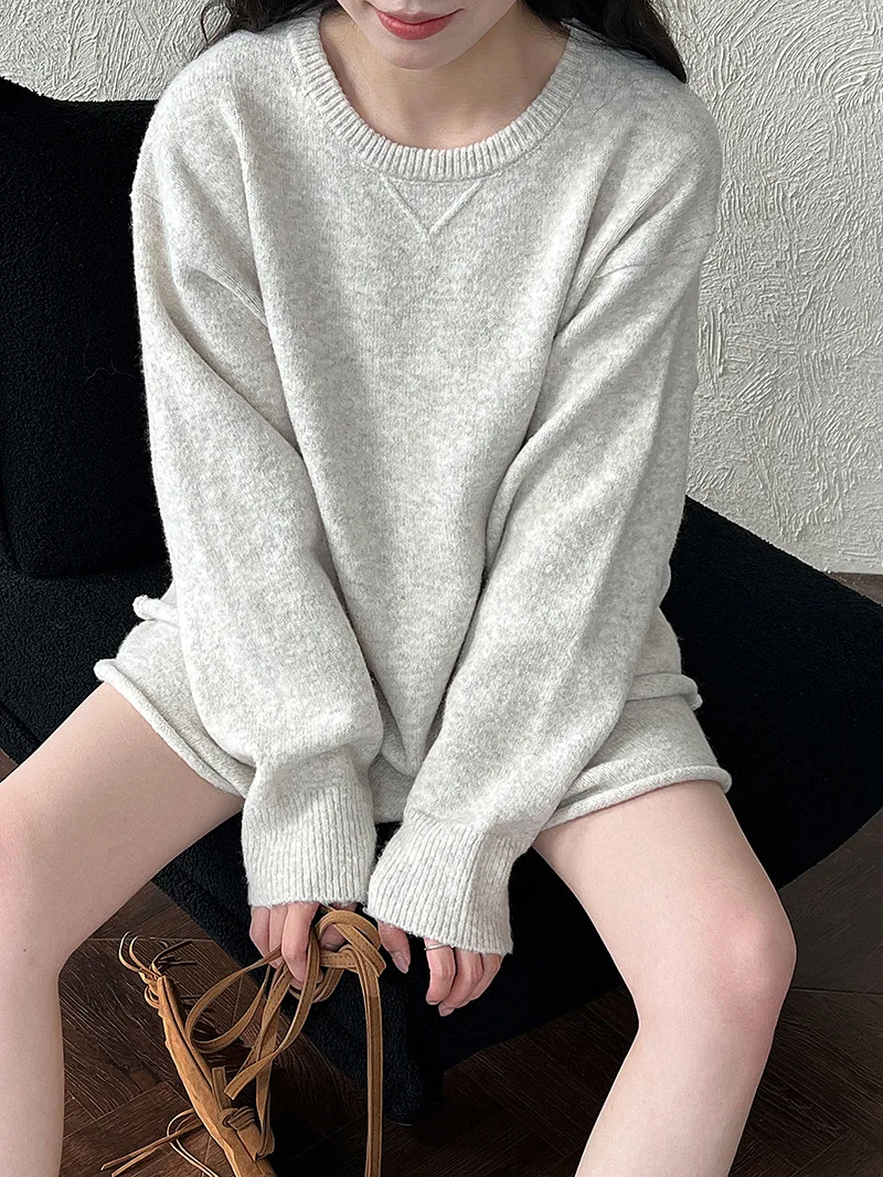 Autumn new casual wool long sleeve knitted top+shorts two-piece set women's loose suit