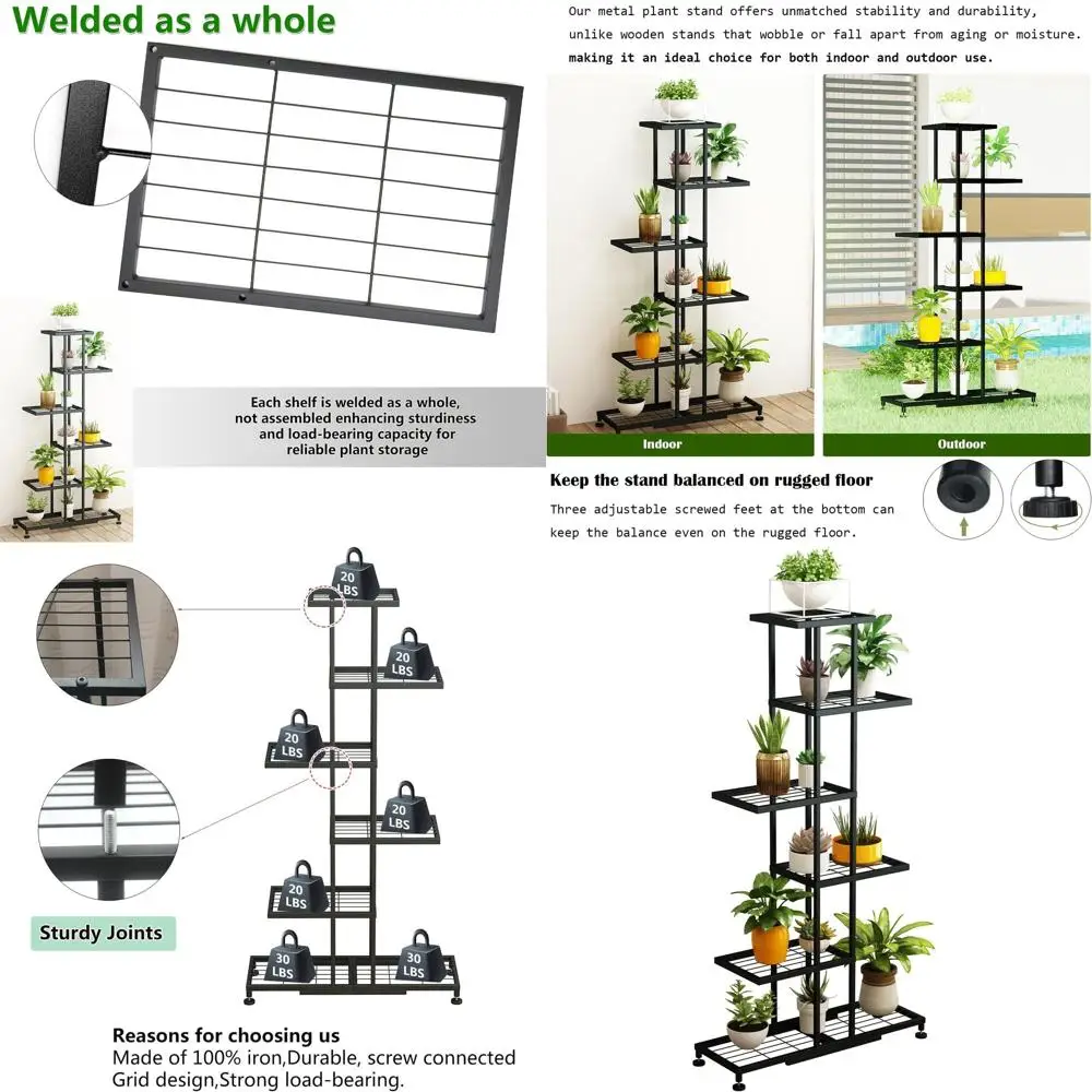 

Металлическая подставка для растений, 6 ярусов, на 12 горшков, улучшенная многоярусная полка-органайзер для растений ​ Стеллаж для комнатных растений или для патио