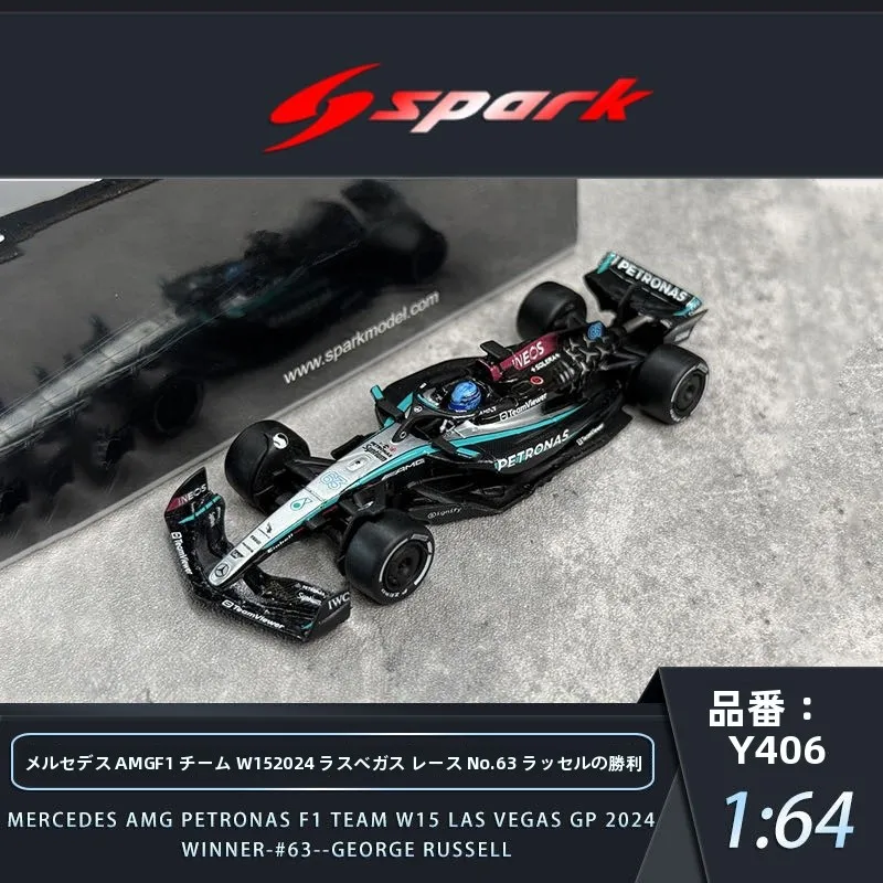 spark-164-mercedes-f1-team-w15-2024-las-vegas-station-modele-de-voiture-en-alliage-de-collection-precommande-vehicule-moule-sous-pression-a-l'echelle-1-64