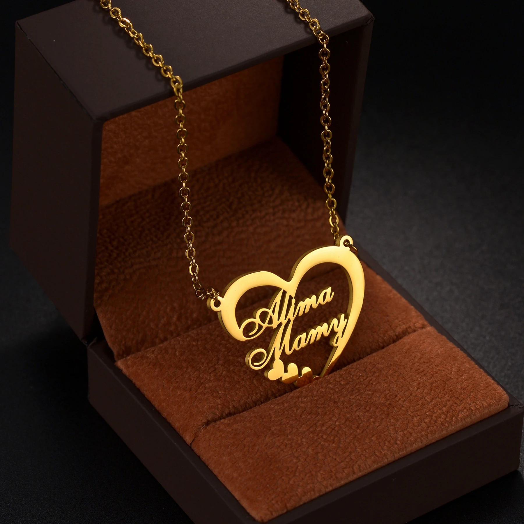 

Acheerup Custom Name Heart Pendant Necklace for Women Stainless Steel Personalized Letters Box Chain Jewelry Choker Couple Gift