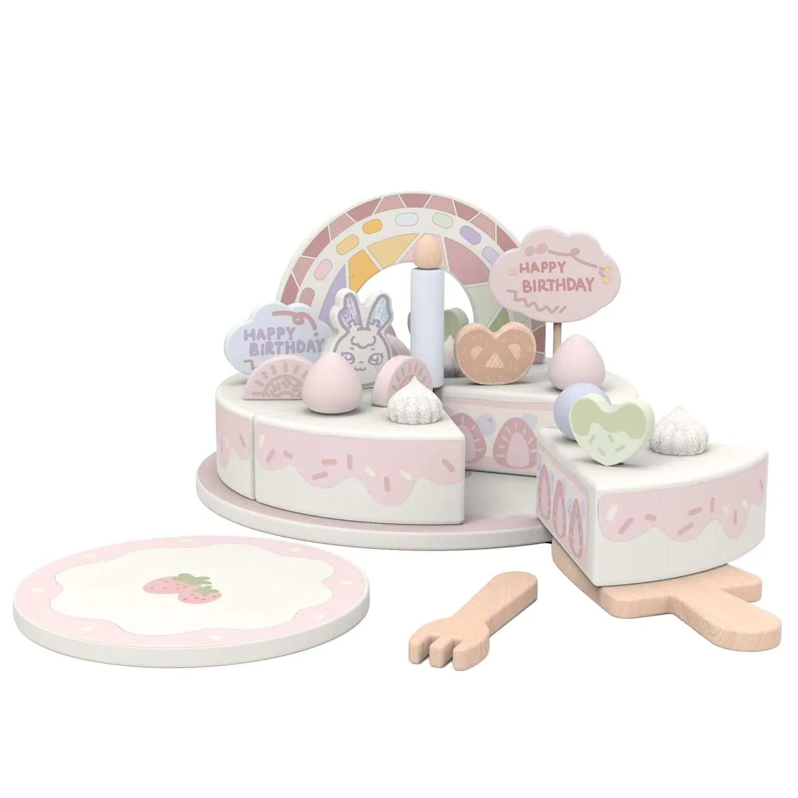 ชุดเค้กปาร์ตี้วันเกิดทำจากไม้ชุดอาหารเล่นสมมติแบบทำมือพร้อมเทียนชุดของเล่นเค้กวันเกิดอาหารสำหรับเด็กผู้หญิงเด็กผู้ชายเด็ก