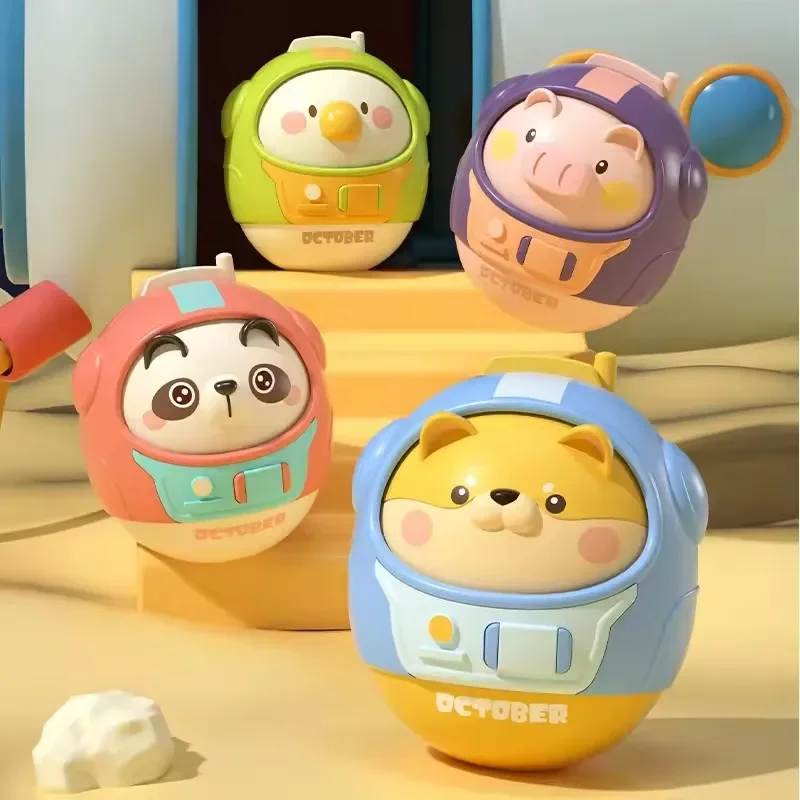 Baby Ringing Tumbler Rolling Toy Cartoon Animal Cute Shape Doll Swinging Toy Newborn Gift Roly-poly Toy 360° Shake Wobbler Doll