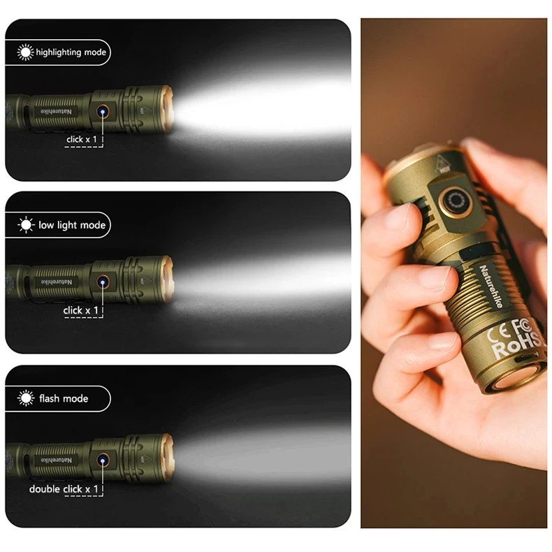 Naturehike Hochleistungs-LED-Taschenlampen für Camping und Outdoor, ultraleicht, wasserdicht, 250 m Strahlungsbereich, Umgebungslicht, multifunktional – Detail 6