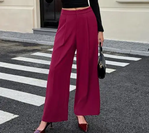 Women's Pants 2025 Spring Autumn New Vacation Casual Solid Color High Waist Daily Straight Pants Women's Wear